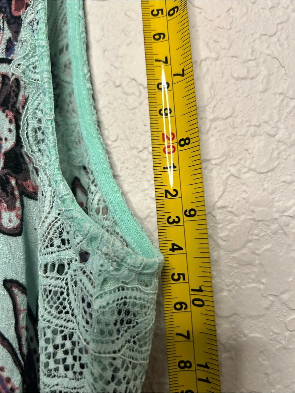 Intimately Free People Mint Floral Lace Handkerchief Hem Tunic Dress
